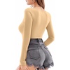 image:imageMANGOPOP Long Short Sleeve Bodysuits for Women Scoop Neck Ribbed Body Suit Stretchy Basic T Shirt TopsElong Sleeve Nude