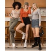 image:imageMANGOPOP Long Short Sleeve Bodysuits for Women Scoop Neck Ribbed Body Suit Stretchy Basic T Shirt TopsElong Sleeve Sorrel