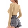 image:imageMANGOPOP Long Short Sleeve Bodysuits for Women Scoop Neck Ribbed Body Suit Stretchy Basic T Shirt TopsFfleece Lined Mocha