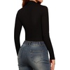 image:imageMANGOPOP Long Sleeve Body Suit Mock TurtleNeck Bodysuit for Women Mesh Deep V Bodysuit Tops01 Black