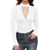 image:imageMANGOPOP Long Sleeve Body Suit Mock TurtleNeck Bodysuit for Women Mesh Deep V Bodysuit Tops02 White