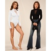 image:imageMANGOPOP Long Sleeve Body Suit Mock TurtleNeck Bodysuit for Women Mesh Deep V Bodysuit Tops02 White
