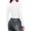 image:imageMANGOPOP Long Sleeve Body Suit Mock TurtleNeck Bodysuit for Women Mesh Deep V Bodysuit Tops02 White