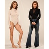 image:imageMANGOPOP Long Sleeve Body Suit Mock TurtleNeck Bodysuit for Women Mesh Deep V Bodysuit Tops03 Nude