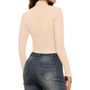 image:imageMANGOPOP Long Sleeve Body Suit Mock TurtleNeck Bodysuit for Women Mesh Deep V Bodysuit Tops03 Nude