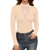 image:imageMANGOPOP Long Sleeve Body Suit Mock TurtleNeck Bodysuit for Women Mesh Deep V Bodysuit Tops03 Nude