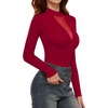 image:imageMANGOPOP Long Sleeve Body Suit Mock TurtleNeck Bodysuit for Women Mesh Deep V Bodysuit Tops04 Wine Red