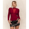 image:imageMANGOPOP Long Sleeve Body Suit Mock TurtleNeck Bodysuit for Women Mesh Deep V Bodysuit Tops04 Wine Red