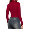 image:imageMANGOPOP Long Sleeve Body Suit Mock TurtleNeck Bodysuit for Women Mesh Deep V Bodysuit Tops04 Wine Red