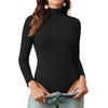 image:imageMANGOPOP Long Sleeve Bodysuits for Women Mock Turtle Neck Ribbed Body Suit Tops01 Black