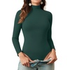 image:imageMANGOPOP Long Sleeve Bodysuits for Women Mock Turtle Neck Ribbed Body Suit Tops03 Deep Green