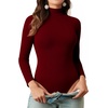 image:imageMANGOPOP Long Sleeve Bodysuits for Women Mock Turtle Neck Ribbed Body Suit Tops04 Burgundy