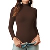 image:imageMANGOPOP Long Sleeve Bodysuits for Women Mock Turtle Neck Ribbed Body Suit Tops05 Coffee
