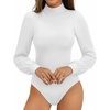 image:imageMANGOPOP Mock Neck Puff Sleeve Bodysuit Turtleneck Loose Lantern Long Sleeve Body Suit for Women for Going Out02 White