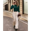 image:imageMANGOPOP Mock Neck Puff Sleeve Bodysuit Turtleneck Loose Lantern Long Sleeve Body Suit for Women for Going OutDeep Green