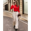 image:imageMANGOPOP Mock Neck Puff Sleeve Bodysuit Turtleneck Loose Lantern Long Sleeve Body Suit for Women for Going OutRed