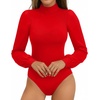 image:imageMANGOPOP Mock Neck Puff Sleeve Bodysuit Turtleneck Loose Lantern Long Sleeve Body Suit for Women for Going OutRed