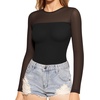 image:imageMANGOPOP Sheer Long Sleeve Shirts for Women Crew Neck Fitted Mesh Tops Trendy Going Out Fall Fashion Tee Tops 202601 Black