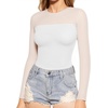 image:imageMANGOPOP Sheer Long Sleeve Shirts for Women Crew Neck Fitted Mesh Tops Trendy Going Out Fall Fashion Tee Tops 202602 White