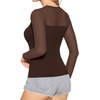 image:imageMANGOPOP Sheer Long Sleeve Shirts for Women Crew Neck Fitted Mesh Tops Trendy Going Out Fall Fashion Tee Tops 2026Brown
