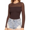 image:imageMANGOPOP Sheer Long Sleeve Shirts for Women Crew Neck Fitted Mesh Tops Trendy Going Out Fall Fashion Tee Tops 2026Brown