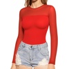 image:imageMANGOPOP Sheer Long Sleeve Shirts for Women Crew Neck Fitted Mesh Tops Trendy Going Out Fall Fashion Tee Tops 2026Red