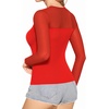image:imageMANGOPOP Sheer Long Sleeve Shirts for Women Crew Neck Fitted Mesh Tops Trendy Going Out Fall Fashion Tee Tops 2026Red
