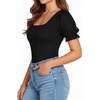 image:imageMANGOPOP Square Neck Long Sleeve Short Sleeve Bodysuit for Women Mesh Ruffle Sleeves Going Out Tops01 Short Sleeve Black