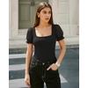 image:imageMANGOPOP Square Neck Long Sleeve Short Sleeve Bodysuit for Women Mesh Ruffle Sleeves Going Out Tops01 Short Sleeve Black