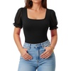image:imageMANGOPOP Square Neck Long Sleeve Short Sleeve Bodysuit for Women Mesh Ruffle Sleeves Going Out Tops01 Short Sleeve Black