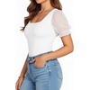 image:imageMANGOPOP Square Neck Long Sleeve Short Sleeve Bodysuit for Women Mesh Ruffle Sleeves Going Out Tops01 Short Sleeve White