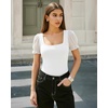 image:imageMANGOPOP Square Neck Long Sleeve Short Sleeve Bodysuit for Women Mesh Ruffle Sleeves Going Out Tops01 Short Sleeve White