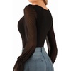 image:imageMANGOPOP Square Neck Long Sleeve Short Sleeve Bodysuit for Women Mesh Ruffle Sleeves Going Out Tops02 Long Sleeve Black