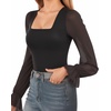 image:imageMANGOPOP Square Neck Long Sleeve Short Sleeve Bodysuit for Women Mesh Ruffle Sleeves Going Out Tops02 Long Sleeve Black
