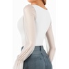 image:imageMANGOPOP Square Neck Long Sleeve Short Sleeve Bodysuit for Women Mesh Ruffle Sleeves Going Out Tops02 Long Sleeve White