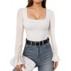 image:imageMANGOPOP Square Neck Long Sleeve Short Sleeve Bodysuit for Women Mesh Ruffle Sleeves Going Out Tops02 Long Sleeve White