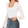 image:imageMANGOPOP Square Neck Long Sleeve Short Sleeve Bodysuit for Women Mesh Ruffle Sleeves Going Out Tops02 Long Sleeve White