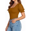 image:imageMANGOPOP Square Neck Long Sleeve Short Sleeve Bodysuit for Women Mesh Ruffle Sleeves Going Out Tops03 Short Sleeve Camel