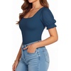 image:imageMANGOPOP Square Neck Long Sleeve Short Sleeve Bodysuit for Women Mesh Ruffle Sleeves Going Out Tops03 Short Sleeve Deep Blue
