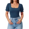 image:imageMANGOPOP Square Neck Long Sleeve Short Sleeve Bodysuit for Women Mesh Ruffle Sleeves Going Out Tops03 Short Sleeve Deep Blue