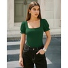 image:imageMANGOPOP Square Neck Long Sleeve Short Sleeve Bodysuit for Women Mesh Ruffle Sleeves Going Out Tops03 Short Sleeve Deep Green