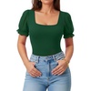 image:imageMANGOPOP Square Neck Long Sleeve Short Sleeve Bodysuit for Women Mesh Ruffle Sleeves Going Out Tops03 Short Sleeve Deep Green
