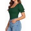 image:imageMANGOPOP Square Neck Long Sleeve Short Sleeve Bodysuit for Women Mesh Ruffle Sleeves Going Out Tops03 Short Sleeve Deep Green