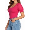 image:imageMANGOPOP Square Neck Long Sleeve Short Sleeve Bodysuit for Women Mesh Ruffle Sleeves Going Out Tops03 Short Sleeve Hot Pink