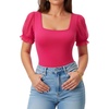 image:imageMANGOPOP Square Neck Long Sleeve Short Sleeve Bodysuit for Women Mesh Ruffle Sleeves Going Out Tops03 Short Sleeve Hot Pink