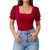 image:imageMANGOPOP Square Neck Long Sleeve Short Sleeve Bodysuit for Women Mesh Ruffle Sleeves Going Out Tops03 Short Sleeve Wine Red