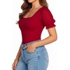 image:imageMANGOPOP Square Neck Long Sleeve Short Sleeve Bodysuit for Women Mesh Ruffle Sleeves Going Out Tops03 Short Sleeve Wine Red