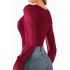 image:imageMANGOPOP Square Neck Long Sleeve Short Sleeve Bodysuit for Women Mesh Ruffle Sleeves Going Out Tops04 Long Sleeve Burgundy