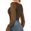image:imageMANGOPOP Square Neck Long Sleeve Short Sleeve Bodysuit for Women Mesh Ruffle Sleeves Going Out Tops04 Long Sleeve Coffee