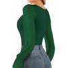 image:imageMANGOPOP Square Neck Long Sleeve Short Sleeve Bodysuit for Women Mesh Ruffle Sleeves Going Out Tops04 Long Sleeve Deep Green
